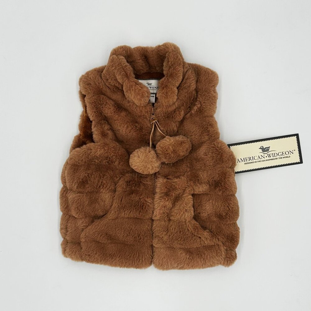 FALL NWT Widgeon Faux Fur Chocolate Zip-Front Vest — Size 2T (Tag size 2)